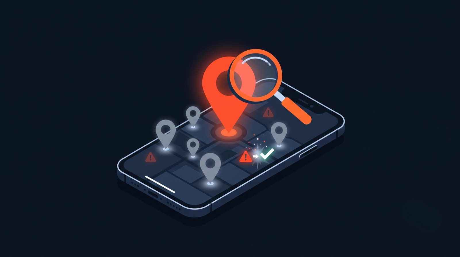Smartphone showing Google Maps pins with one business pin glowing above competitors after fixing visibility issues